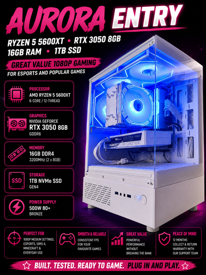 Aurora Entry — Ryzen 5 5600 • RTX 3050 8GB • 16GB RAM • 1TB SSD | DDR4