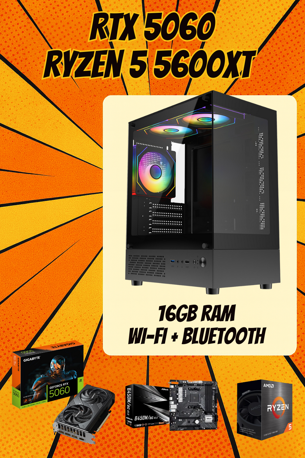 Aurora CORE SPEC – Ryzen 5 5600X • RTX 5060 8GB • 16GB RAM • Wi-Fi