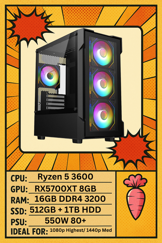 Bolt 1440p Gaming PC | Ryzen 5 3600 | RX 5700 XT | 16GB RGB RAM 🎮🔥⚡ (Refurb)