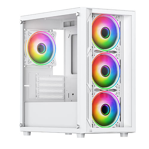 Vida Lucid Micro ATX ARGB PC Case - White Tempered Glass