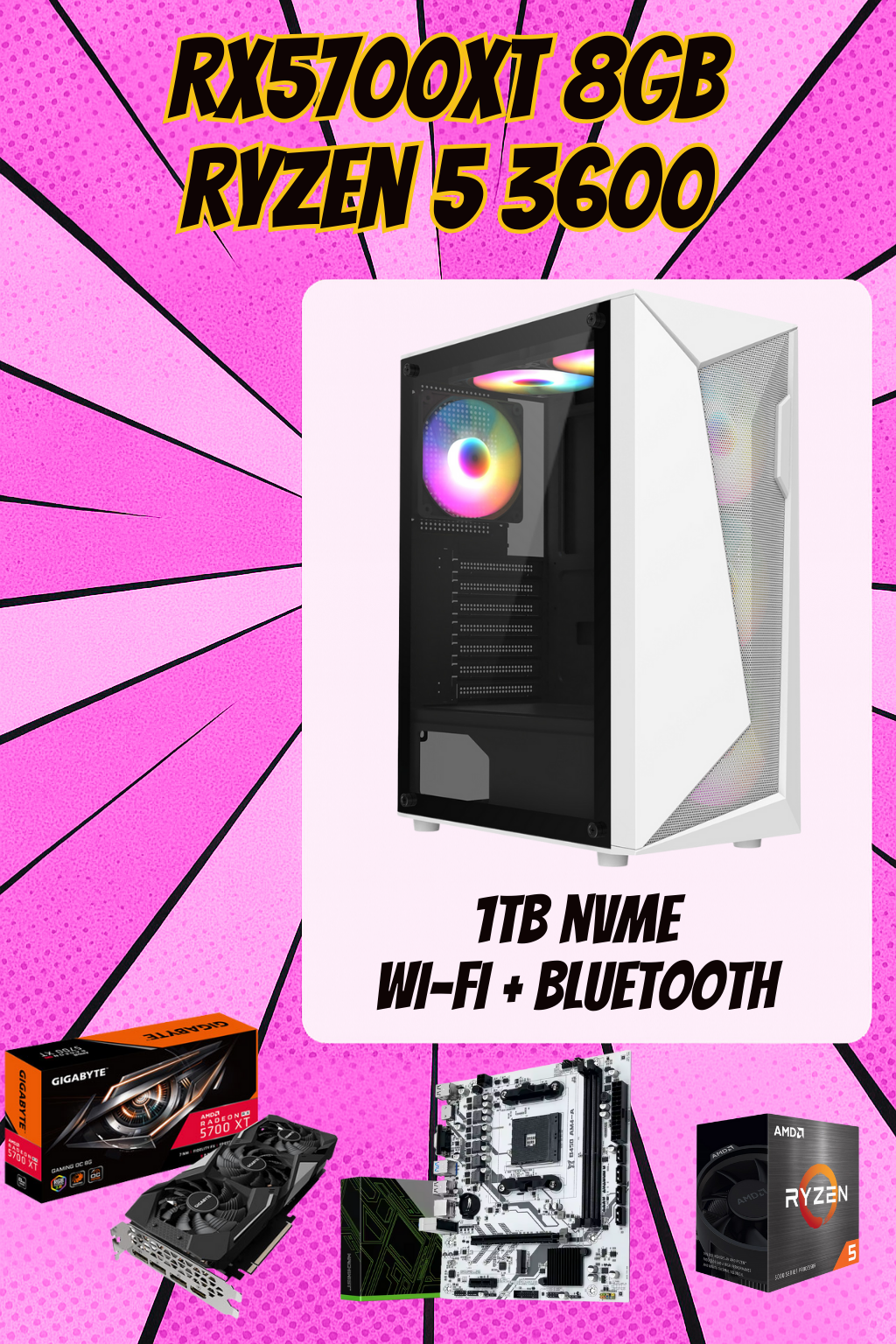 CHARISMA Bargain Boost Pro Gaming PC – Ryzen 5 3600X | RX 5700 XT 8GB | 16GB RAM | 1080p & 1440p Ready