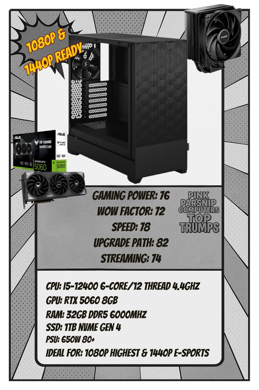 Clean Black Performance PC | i5-12400 | RTX 5060 8GB | 32GB DDR5 RAM | 1TB NVMe SSD | Windows 11