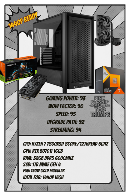 Clean Black Extreme PC | Ryzen 7 7800X3D | RTX 5070 Ti 16GB | 32GB DDR5 RAM | 1TB NVMe SSD | Windows 11