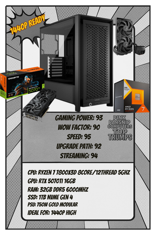 Clean Black Extreme PC | Ryzen 7 7800X3D | RTX 5070 Ti 16GB | 32GB DDR5 RAM | 1TB NVMe SSD | Windows 11