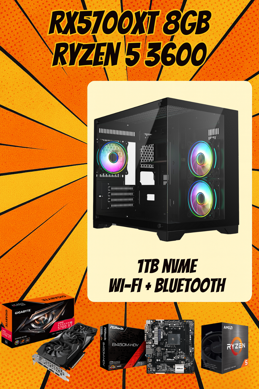 CONCEPT BLACK Bargain Boost Pro Gaming PC – Ryzen 5 3600X | RX 5700 XT 8GB | 16GB RAM | 1080p & 1440p Ready