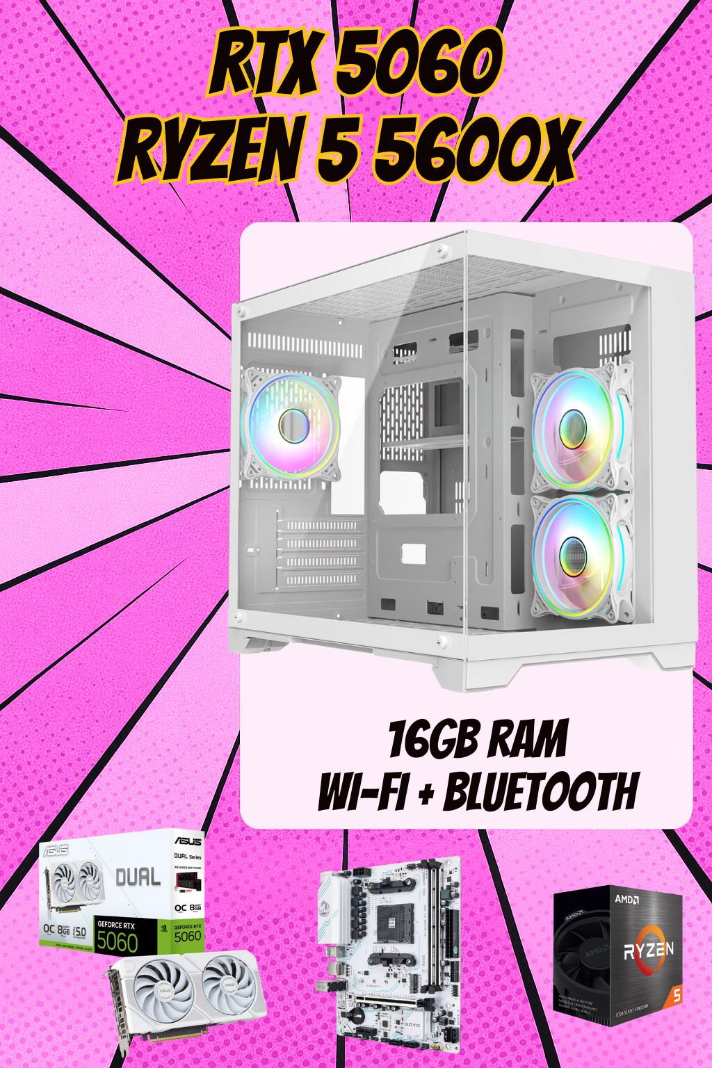 CONCEPT CORE SPEC WHITE – Ryzen 5 5600X • RTX 5060 8GB • 16GB RAM • Wi-Fi