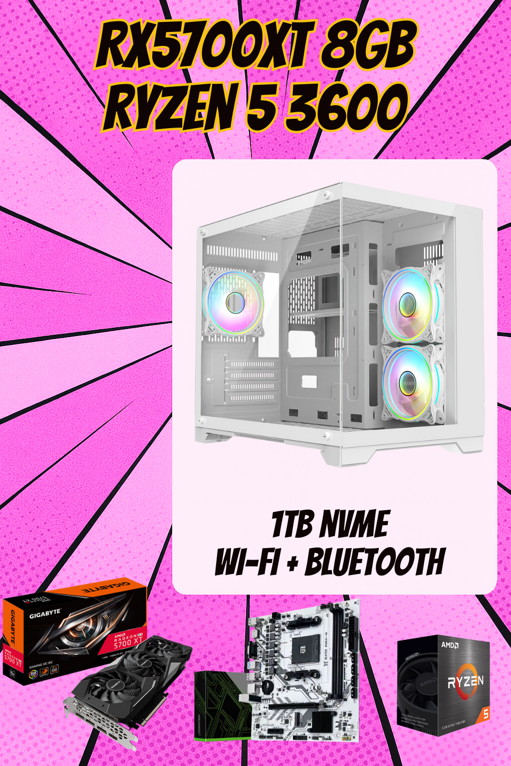 CONCEPT Bargain Boost Pro Gaming PC – Ryzen 5 3600X | RX 5700 XT 8GB | 16GB RAM | 1080p & 1440p Ready