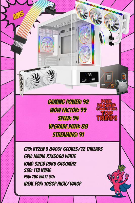 The CraftyBoiii Edition – Ryzen 5 8400F | RTX 5060 White | 32GB DDR5 6000MHz | 1TB NVMe | LCD AIO | Strimmer RGB