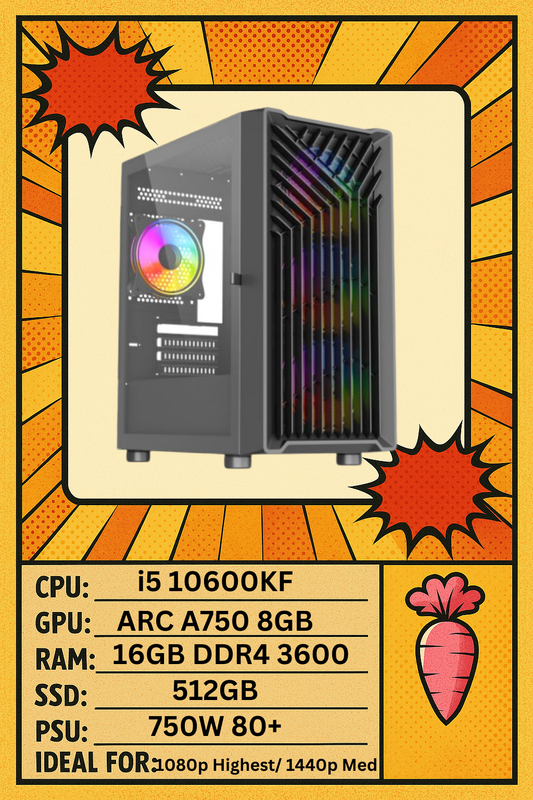 Cyclone Black Gaming PC – Intel i5 10600KF | ARC A750 | 16GB DDR4 | 512GB SSD