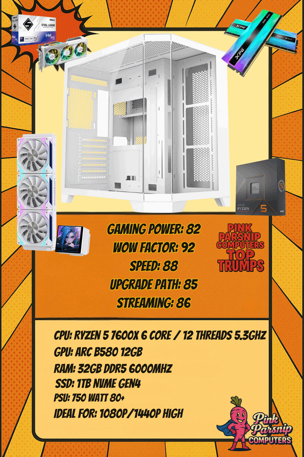 DS360 White Gaming PC – Ryzen 5 7600X + Arc B580 12GB