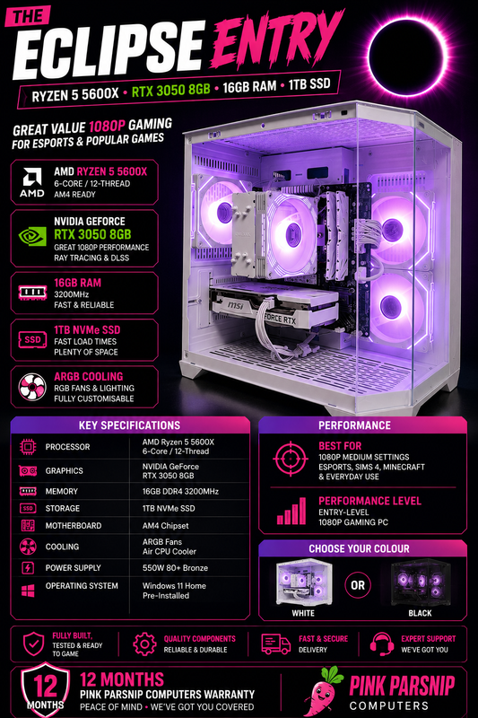 Eclipse Entry — Ryzen 5 5600XT • RTX 3050 8GB • 16GB RAM • 1TB SSD | DDR4