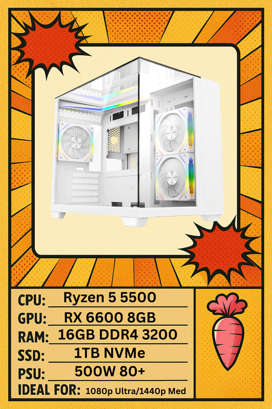 Eclipse Ryzen 5 5500 6 Core - AMD RX6600 - 16GB DDR4 - 1TB (White)