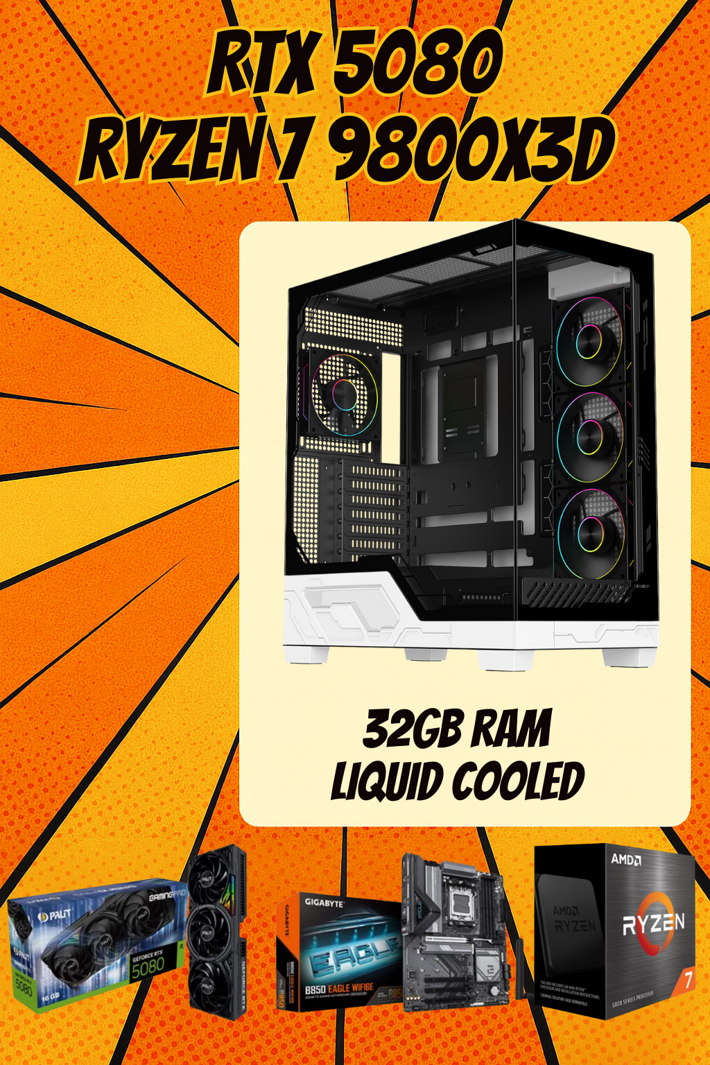 ULTRA WHITE Elite Gaming PC – Ryzen 9800X3D • RTX 5080 16GB • 32GB DDR5 • AM5