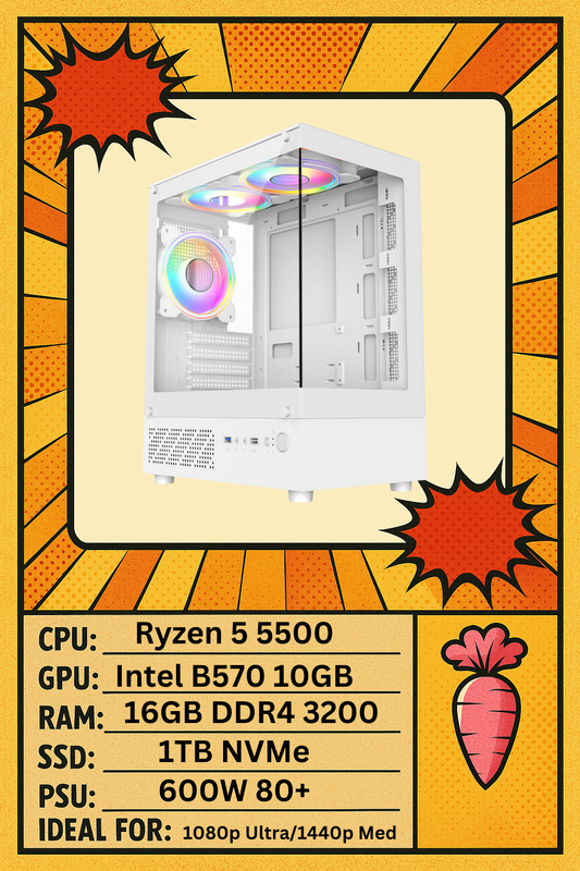 Frostbyte Gaming PC - Ryzen 7 + Arc B570 10GB GPU + Watercooling + 16GB DDR4