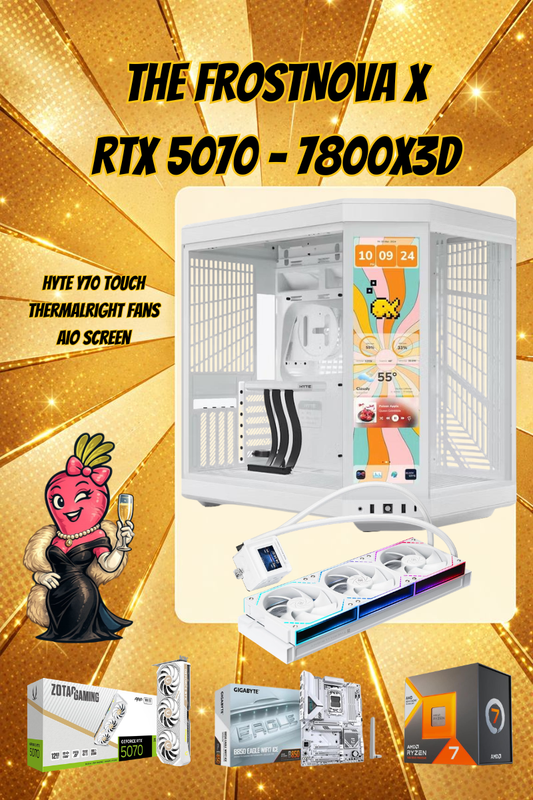 The FrostNova X – Ryzen 7 7800X3D | RTX 5070 | 32GB DDR5 | 2TB NVMe | HYTE Y70 Touch | 1440p Gaming | Fortnite & GTA | Streaming Ready