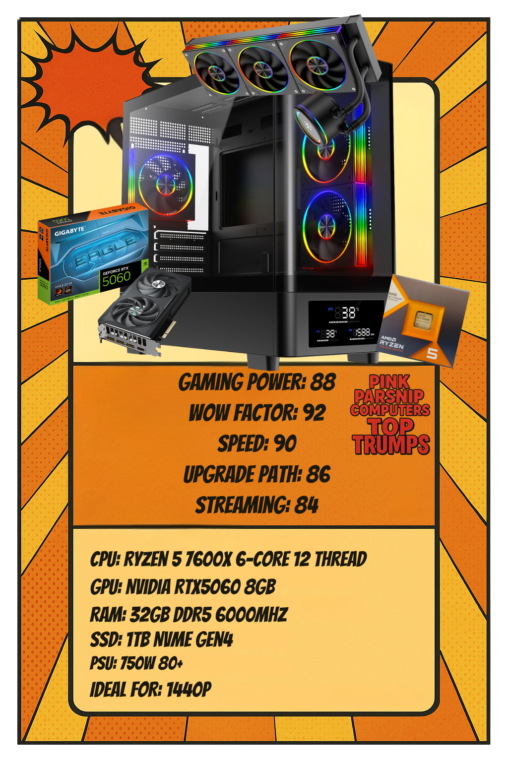 THE GRAVITY — Ultra-Clean AM5 Gaming PC (Ryzen 5 7600X • RTX 5060 • 32GB DDR5 • 1TB NVMe)