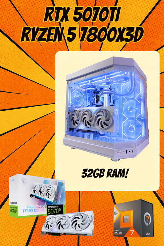Hype Ray Tracer – Ryzen 7 7800X3D | RTX 5070 Ti | 32GB DDR5 | 2TB NVMe | White Infinity Gaming PC