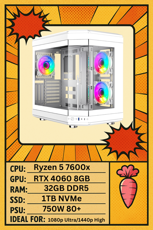 Hype Gaming Powerhouse – Ryzen 5 7600X | RTX4060 | 32GB RGB RAM | 1TB NVMe | 360mm AIO