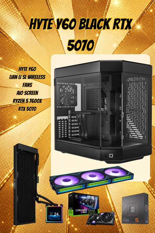 HYTE Y60 Black RTX 5070 Gaming PC | Ryzen 5 7600X | 32GB DDR5 | 2TB NVMe | LCD AIO | Lian Li Infinity RGB