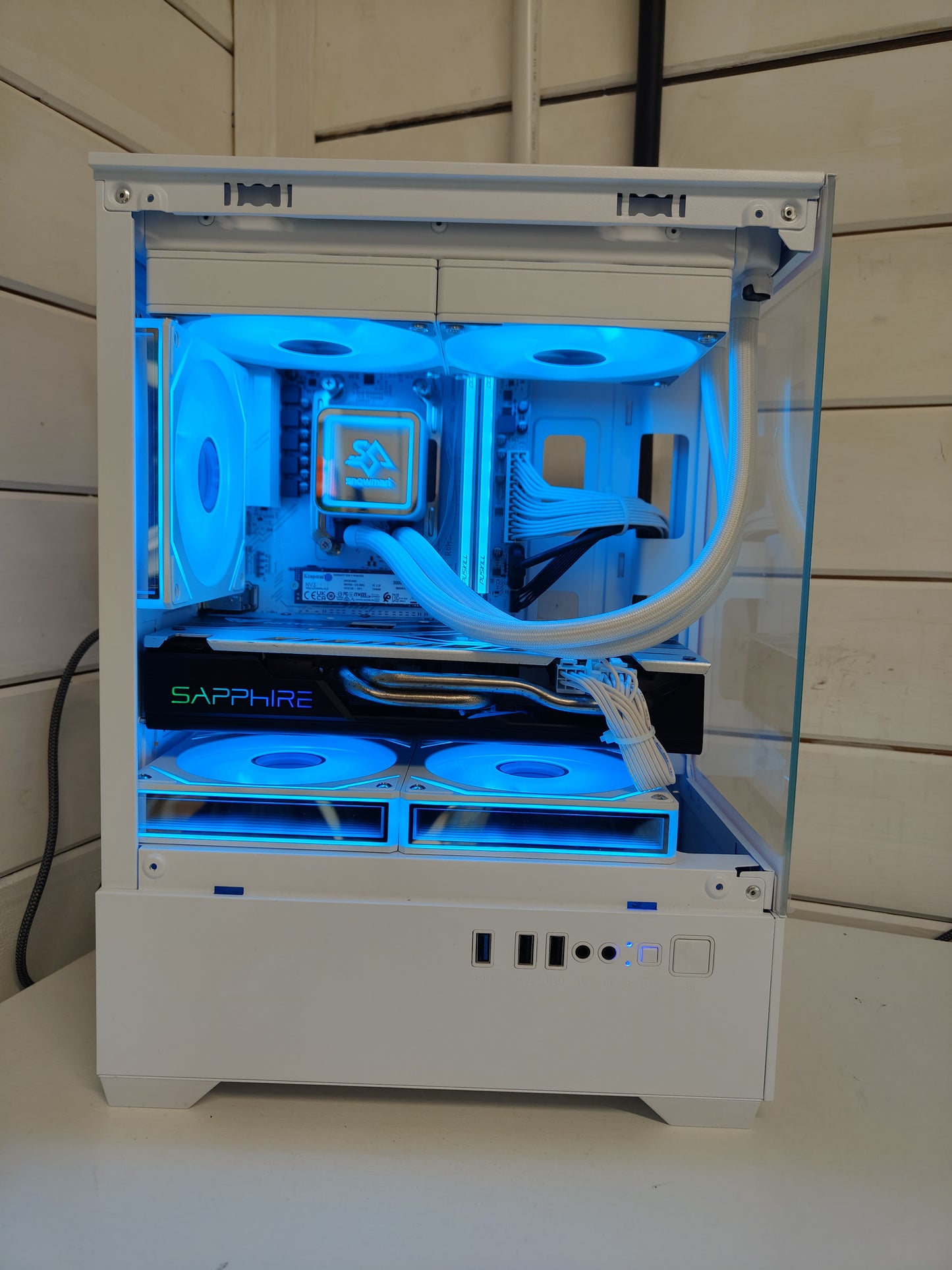 The Snowman (Also available in Black) — Ryzen 5 • AMD RX 8GB • 16GB • 240mm AIO • White RGB Gaming PC