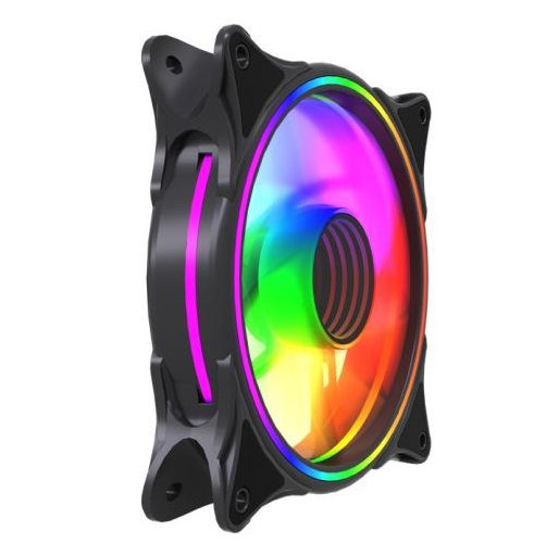 Vida Infinity01 Reverse Blade 12cm ARGB Dual Ring PWM Case Fan, Hydraulic Bearing, Infinity Mirror Effect, 500-1500 RPM, Black