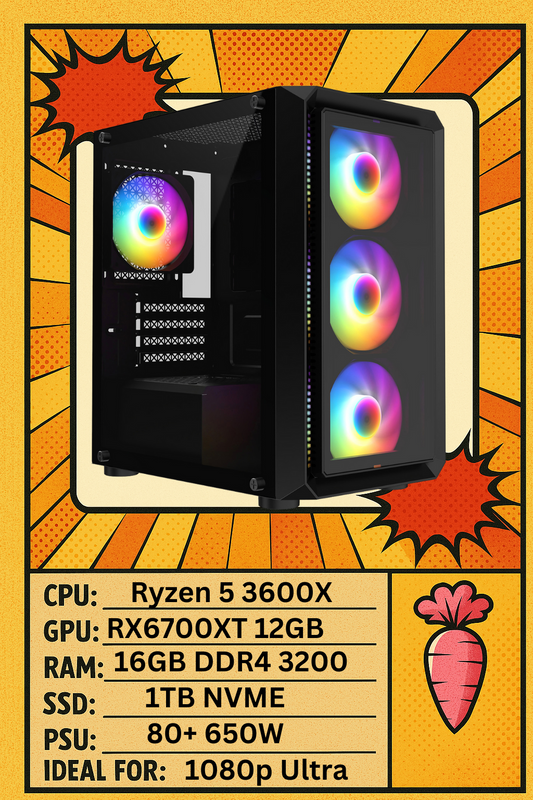Icon – Ryzen 5 3600X + RX 6700 XT | 16GB RAM | 1TB NVMe SSD | Gaming PC