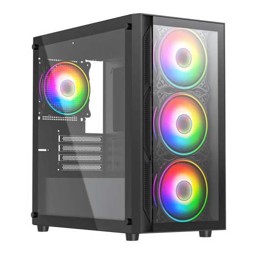 Vida Lucid Black ARGB Gaming Case w/ Glass Front & Side, Micro ATX, 4x ARGB Infinity Fans