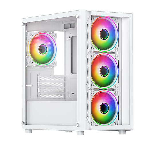 Vida Lucid White ARGB Gaming Case w/ Glass Front & Side, Micro ATX, 4x ARGB Infinity Fans