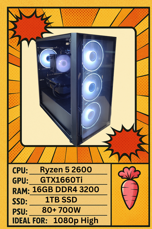 Lucid RGB Gaming PC – Ryzen 5 Pro 2400G | GTX 1660 Ti | 16GB | 1TB SSD | Win 11