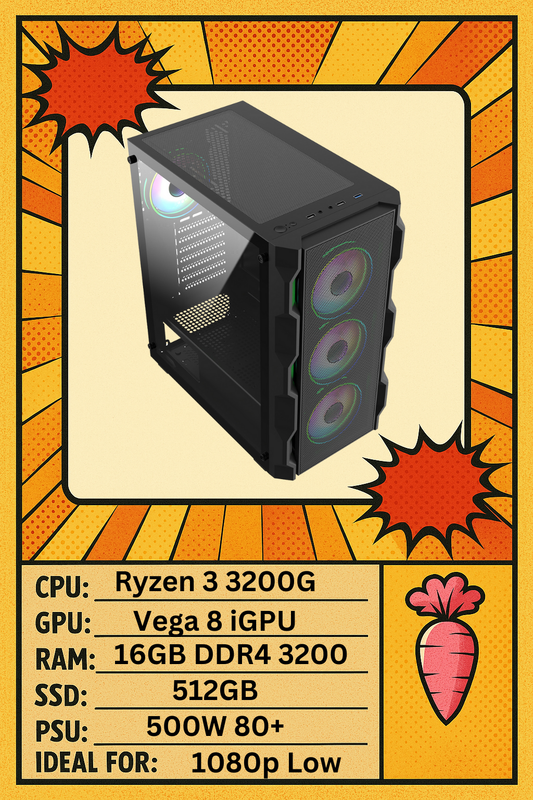NEO PC Ryzen 3 3200G 4 Core - Vega 8 onboard Graphics - 16GB DDR4 - 512GB SSD (Black)