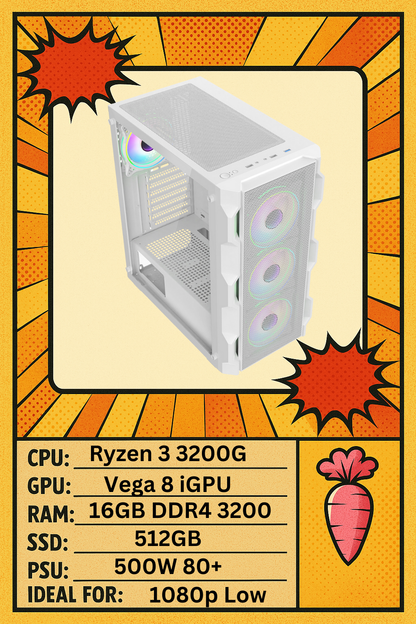 NEO PC Ryzen 3 3200G 4 Core - Vega 8 onboard Graphics - 16GB DDR4 - 512GB SSD (White)