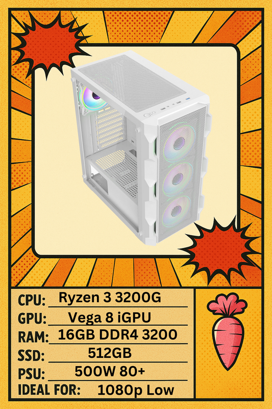 NEO PC Ryzen 3 3200G 4 Core - Vega 8 onboard Graphics - 16GB DDR4 - 512GB SSD (White)