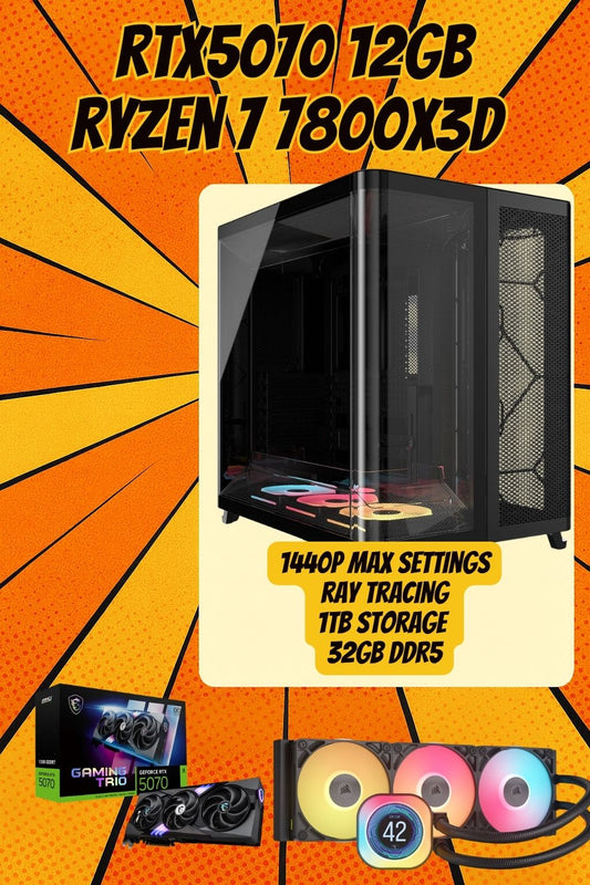 The Obsidian Link X3D | Ryzen 7 7800X3D | RTX 5070 12GB | 32GB DDR5 | 1TB NVMe | Corsair iCUE Gaming PC