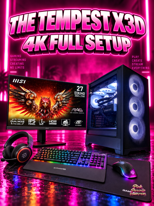 The Tempest X3D, 4K Setup | Gaming PC + 27" 4K 144Hz Monitor + SteelSeries Keyboard, Mouse & Headset