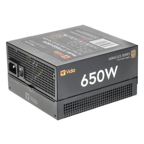 Vida 650W Heracles Black ATX Gaming PSU, 80+ Bronze, 140mm Ultra-Quiet FDM Fan, Flat Black Cables, Power Lead Not Included