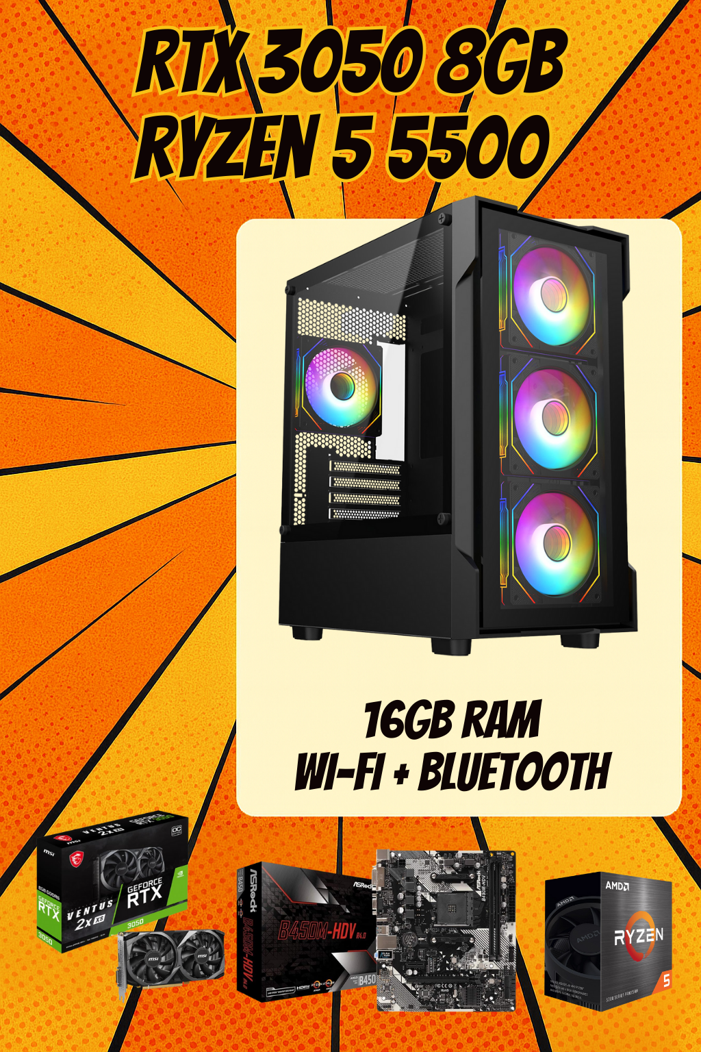 PHOENIX LITE – Ryzen 5 5500 • RTX 3050 8GB • 16GB RAM • Wi-Fi