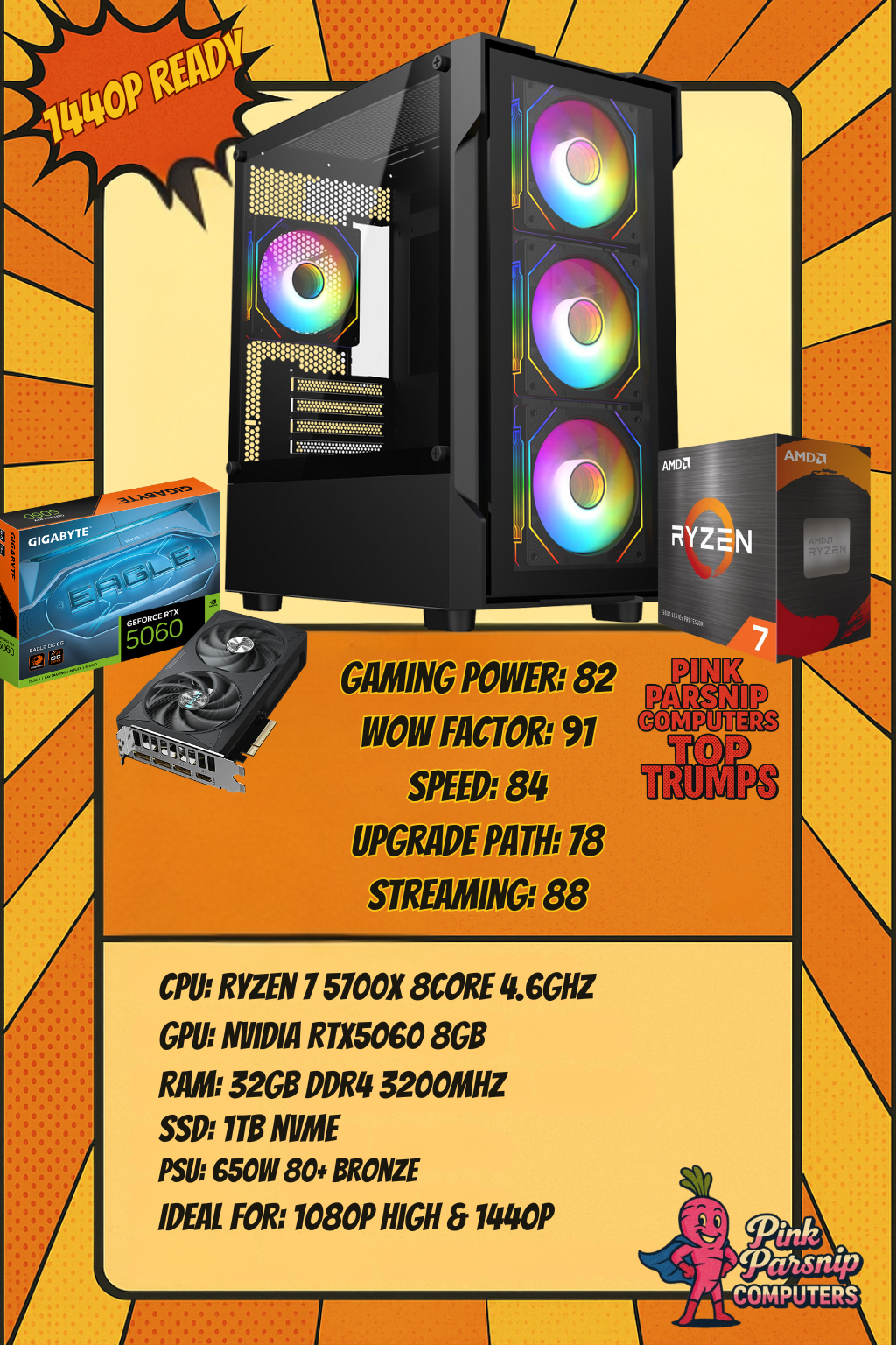 THE PHOENIX — Ryzen 7 5700X | RTX 5060 | 32GB RAM | 1TB NVMe | 240mm AIO | ARGB Infinity Case