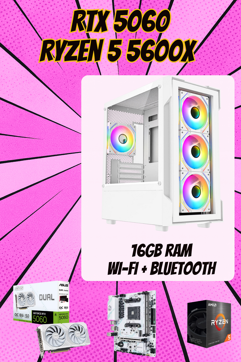 PHOENIX CORE SPEC WHITE – Ryzen 5 5600X • RTX 5060 8GB • 16GB RAM • Wi-Fi