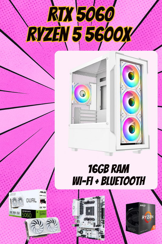 PHOENIX CORE SPEC WHITE – Ryzen 5 5600X • RTX 5060 8GB • 16GB RAM • Wi-Fi