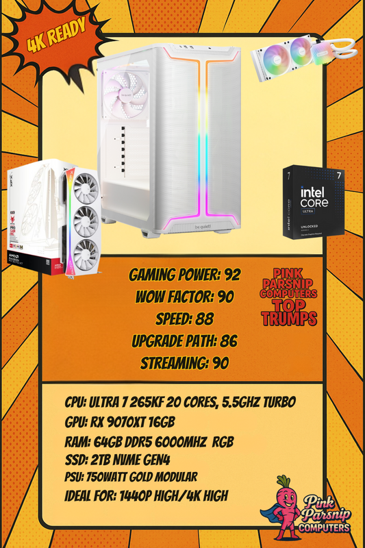 RX 9070 XT Gaming PC – Intel Core Ultra 7 265KF, 64GB DDR5, 2TB NVMe, Z890 WiFi, 750W ATX 3.1, Windows 11 Pro
