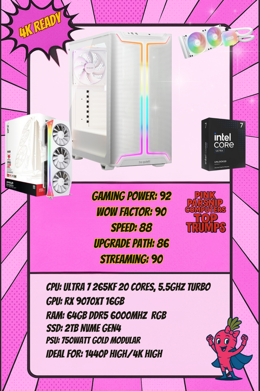 The Frostheart - RX 9070 XT Gaming PC – Intel Core Ultra 7 265KF, 64GB DDR5, 2TB NVMe, Z890 WiFi, 750W ATX 3.1, Windows 11 Pro
