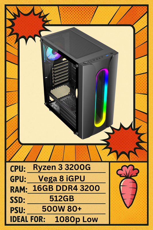 Sauron Gaming PC Ryzen 3 3200G 4 Core - Vega 8 onboard Graphics - 16GB DDR4 - 512GB SSD