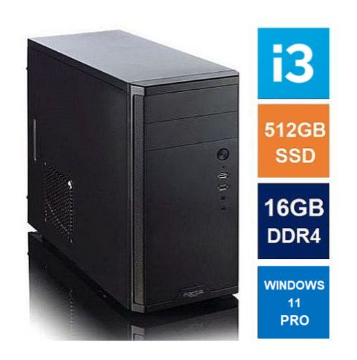Spire MATX Tower PC, Fractal Core 1100 Case, i3-12100, 16GB DDR4, 512GB SSD, Corsair 550W, No Optical, KB & Mouse, Windows 11 Pro