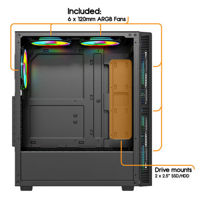 Black 1440p Gaming PC & Pick Your GPU Ryzen 7 5700X (RTX 5060 / RX 9060 XT / Intel Arc B580)