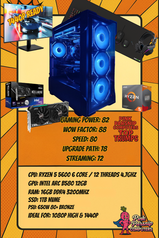 THE PARSNIP SIMULATOR BUNDLE Ryzen 5 • Intel Arc B580 12GB • 16GB RAM • 1TB NVMe • 27” 144Hz Monitor