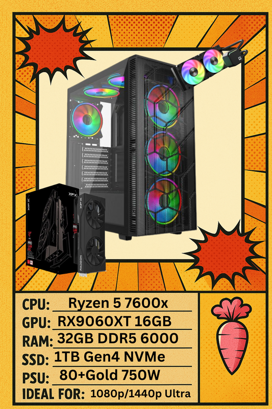 Sirocco Gaming PC – Smooth 1080p & 1440p Performance! Ryzen 5 7600X & RX 9060 XT 16GB