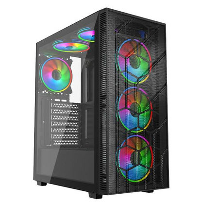 Vida Sirocco V2 Black ARGB Gaming Case w/ Glass Window, ATX, 6x ARGB Fans, Mesh Front
