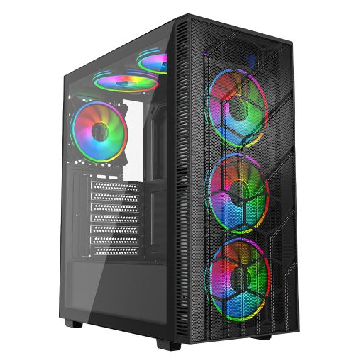 Vida Sirocco V2 Black ARGB Gaming Case w/ Glass Window, ATX, 6x ARGB Fans, Mesh Front