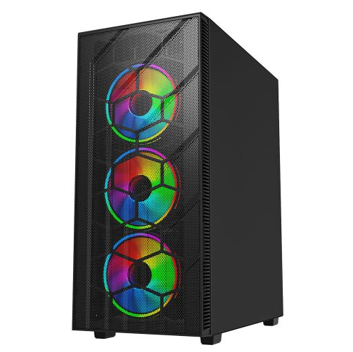 Vida Sirocco V2 Black ARGB Gaming Case w/ Glass Window, ATX, 6x ARGB Fans, Mesh Front