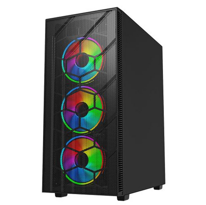 Vida Sirocco V2 Black ARGB Gaming Case w/ Glass Window, ATX, 6x ARGB Fans, Mesh Front